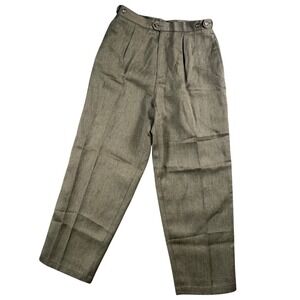 VTG Lizsport Womens 12 Wool Blend Herringbone Pleated Trousers Brown Classic Fit